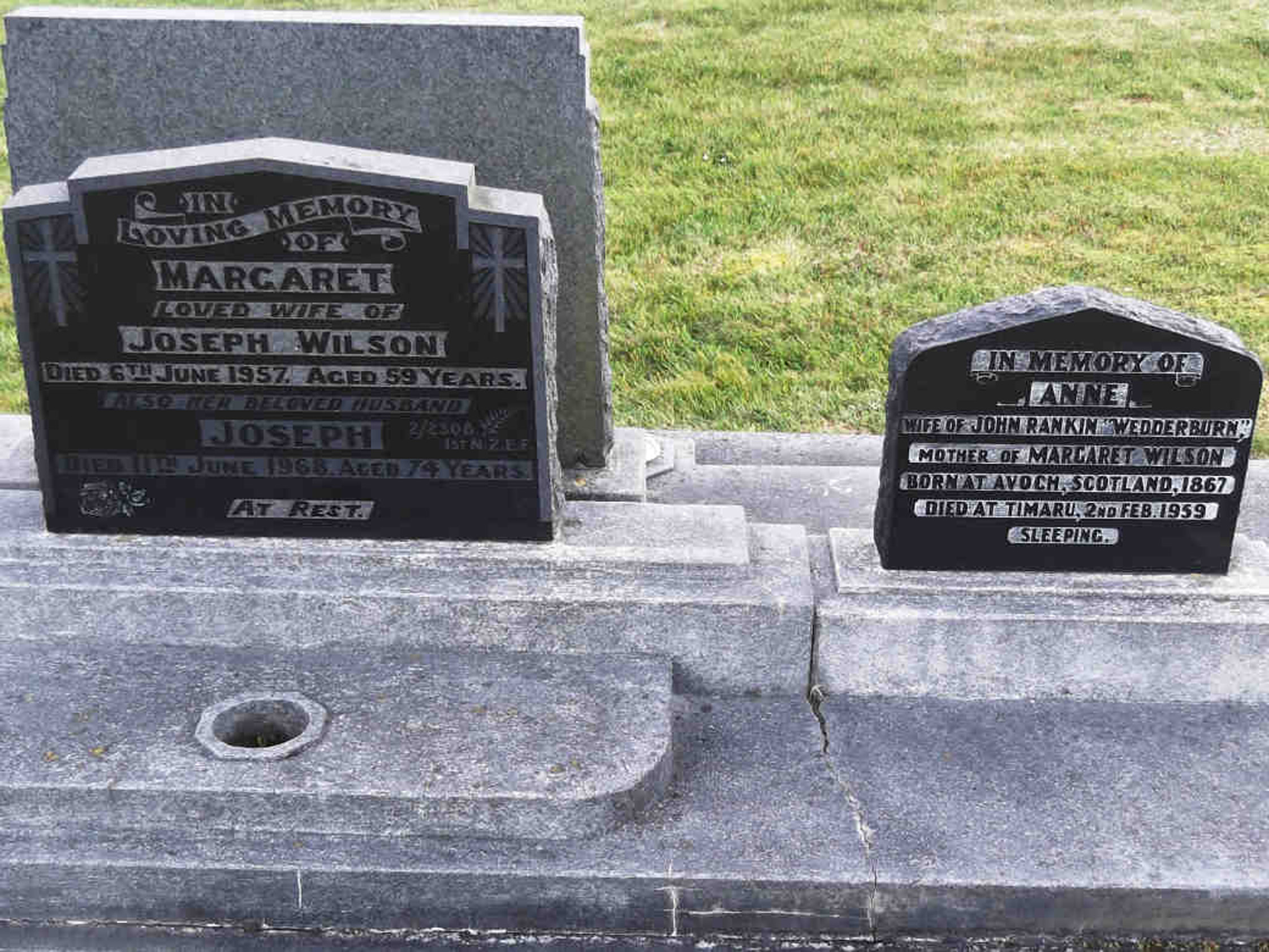 Photo of headstones/Ann McLennan d 1959 hdstn Andersons Bay Dunedin